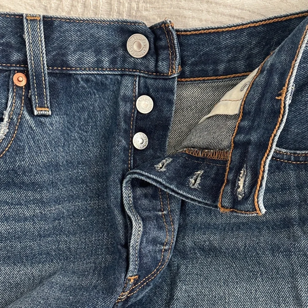 Levi's Dark Blue Frayed Hem Denim Shorts - Picture 3 of 5